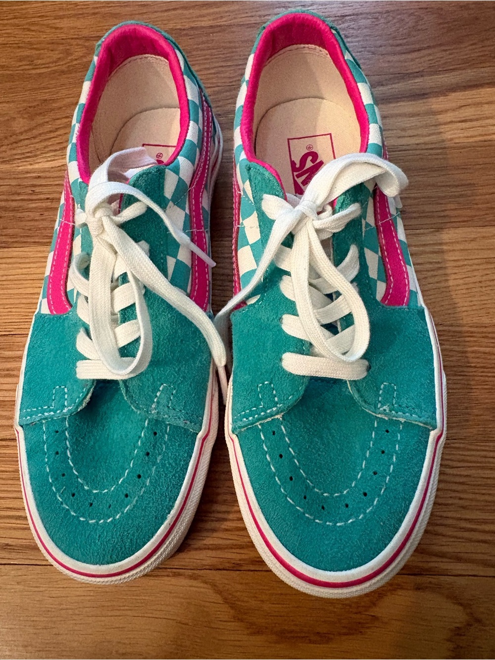 Vans Teal and Hot Pink Checkerboard Womens Sneakers